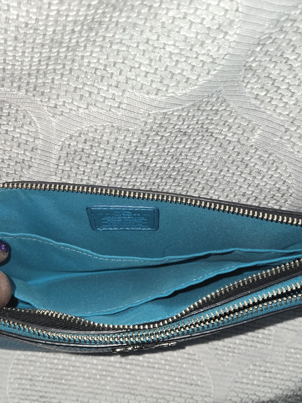 Coach Teal & Navy Large Leather Double Zip Wristlet